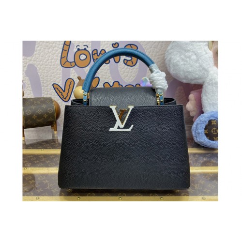 Louis Vuitton M59516 Capucines MM Bag in Black Blue Taurillon leather Louis Vuitton M59516 Capucines MM Bag in Black Blue Taurillon leather