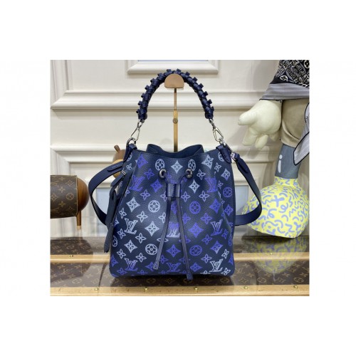 Louis Vuitton M55801 Muria bucket bag in Blue Mahina perforated calf leather Louis Vuitton M55801 Muria bucket bag in Blue Mahina perforated calf leather