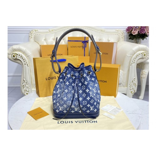 Louis Vuitton M59606 Petit Noe Bucket Bag in Blue Monogram Denim