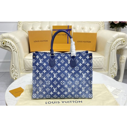 Louis Vuitton M59608 Onthego MM tote Bag on Navy Blue Monogram denim jacquard Louis Vuitton M59608 Onthego MM tote Bag on Navy Blue Monogram denim jacquard