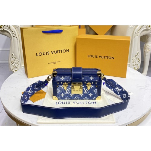 Louis Vuitton M59717 Petite Malle handbag in Navy Blue Monogram denim jacquard Louis Vuitton M59717 Petite Malle handbag in Navy Blue Monogram denim jacquard