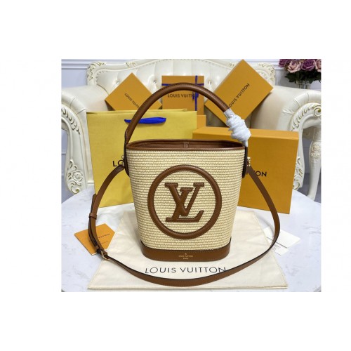 Louis Vuitton M59962 Petit Bucket bag in Brown Synthetic knitted raffia