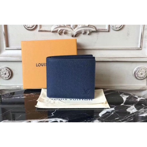 Louis Vuitton M42101 Amerigo Wallet in Blue taiga Leather