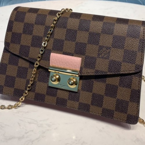 Louis Vuitton N60287 Croisette chain wallet in Damier Ebene canvas With Pink Leather