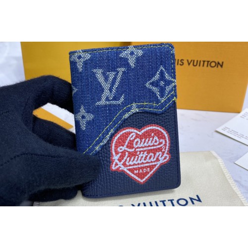 Louis Vuitton M60502 Pocket Organizer Wallet in Blue Monogram denim and Navy Blue Taurillon leather