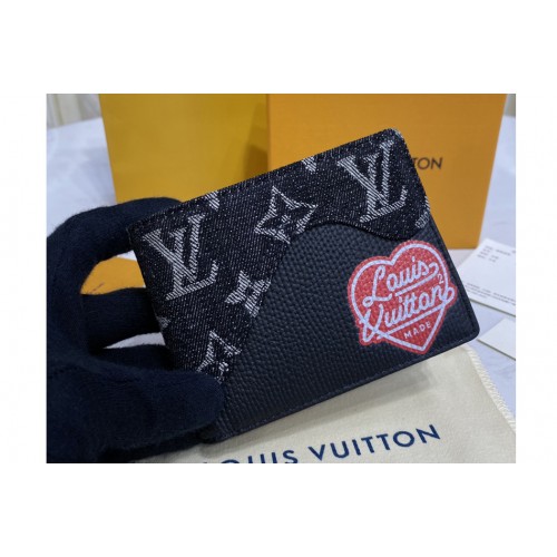 Louis Vuitton M60895 Monogram Denim Multiple Wallet in Black Monogram denim and Taurillon leather Louis Vuitton M60895 Monogram Denim Multiple Wallet in Black Monogram denim and Taurillon leather