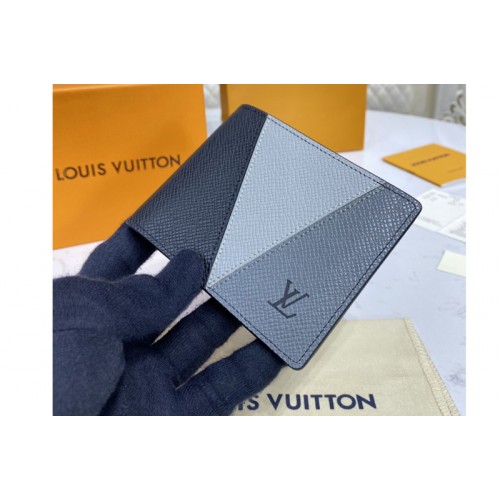 Louis Vuitton M60895 Multiple wallet in Gray monochrome Taiga leather