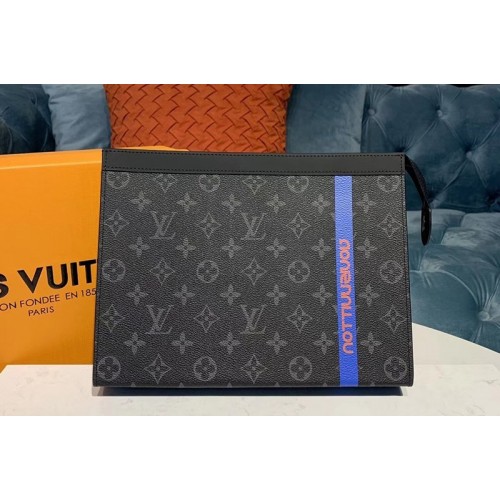 Louis Vuitton M61692 Pochette Voyage MM Bags Monogram Eclipse Canvas With Blue Leather