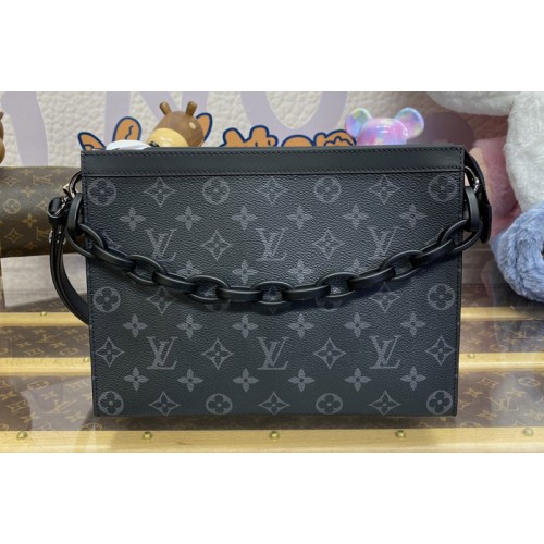 Louis Vuitton M61692 Pochette Voyage MM On Chain Bag in Monogram Eclipse canvas