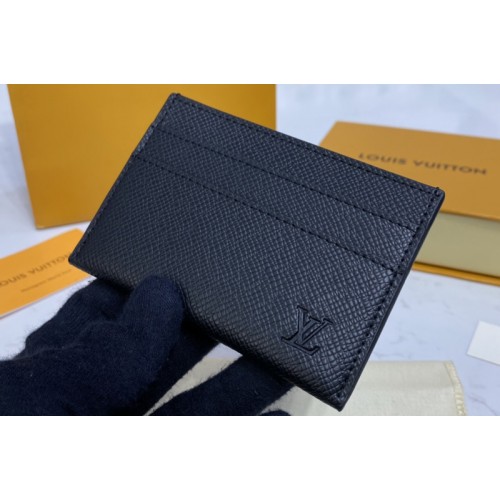 Louis Vuitton M32730 double card holder in Black Taiga Leather