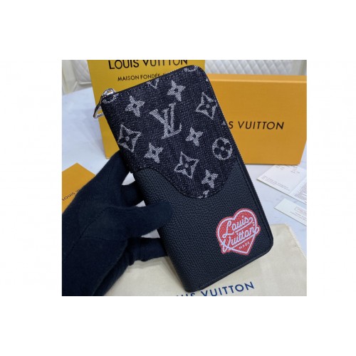 Louis Vuitton M63095 Zippy Vertical wallet in Black Monogram denim and Taurillon leather Louis Vuitton M63095 Zippy Vertical wallet in Black Monogram denim and Taurillon leather
