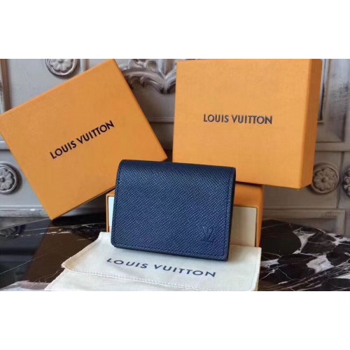 Louis Vuitton M64022 Enveloppe Carte de Visite Wallets in Blue Taiga leather
