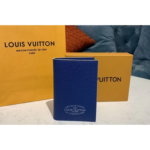 Louis Vuitton M64411 Passport cover Wallet Blue Taiga leather