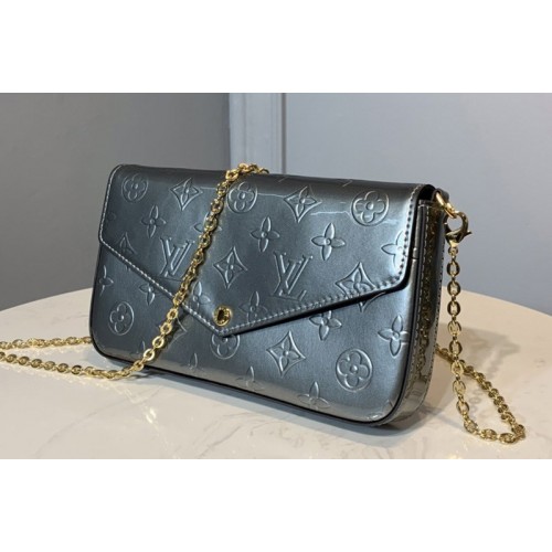 Louis Vuitton M68648 Pochette Felicie Bag in Silver Monogram Vernis Calf leather