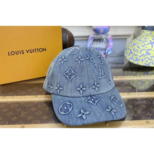 Louis Vuitton M7156M Monogram Washed Denim Cap Louis Vuitton M7156M Monogram Washed Denim Cap