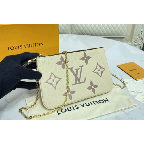 Louis Vuitton M80084 Double Zip Pochette in Cream Pink Monogram Empreinte Leather