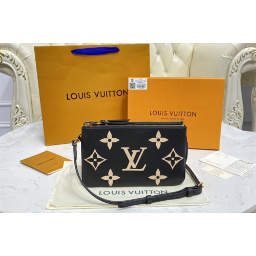 Louis Vuitton M80084 Double Zip Pochette in Black Monogram Empreinte Leather