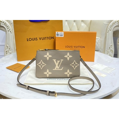 Louis Vuitton M80084 Double Zip Pochette in Gray Monogram Empreinte Leather Louis Vuitton M80084 Double Zip Pochette in Gray Monogram Empreinte Leather