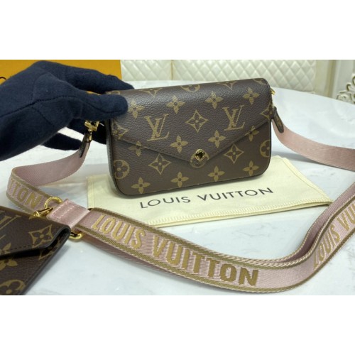 Louis Vuitton M80091 Pochette Felicie in Monogram canvas With Pink Strap