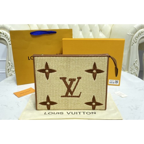 Louis Vuitton M80351 Pochette Voyage MM in Brown Monogram Raffia