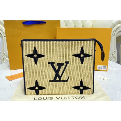 Louis Vuitton M80352 Pochette Voyage MM in Black Monogram Raffia Louis Vuitton M80352 Pochette Voyage MM in Black Monogram Raffia