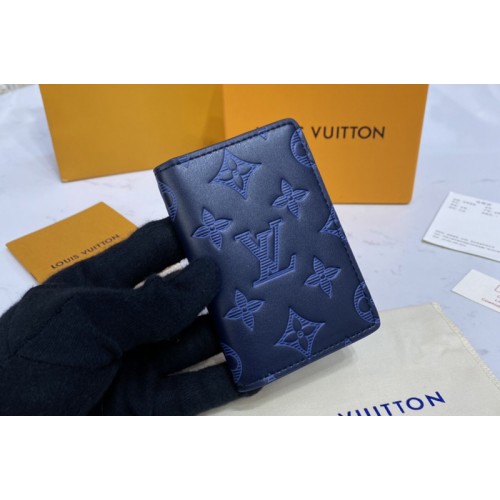 Louis Vuitton M80421 Pocket Organizer wallet in Navy Blue Monogram Shadow cowhide leather