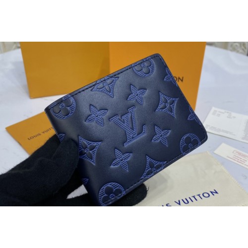 Louis Vuitton M80422 Multiple wallet in Navy Blue Monogram Shadow cowhide leather
