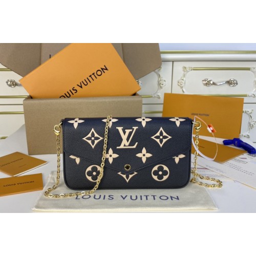 Louis Vuitton M80482 Felicie Pochette Bag in Black Beige Monogram Empreinte leather