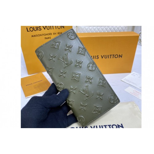 Louis Vuitton M80503 Brazza Wallet in Khaki Monogram Seal cowhide leather