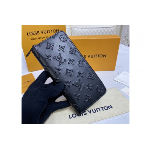 Louis Vuitton M80505 Zippy Vertical Wallet in Black Monogram Seal cowhide leather