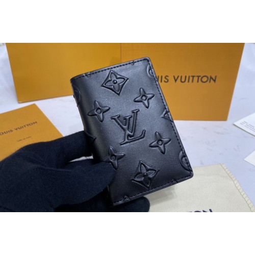 Louis Vuitton M80508 Pocket Organizer Slender wallet in Black Monogram Seal cowhide leather