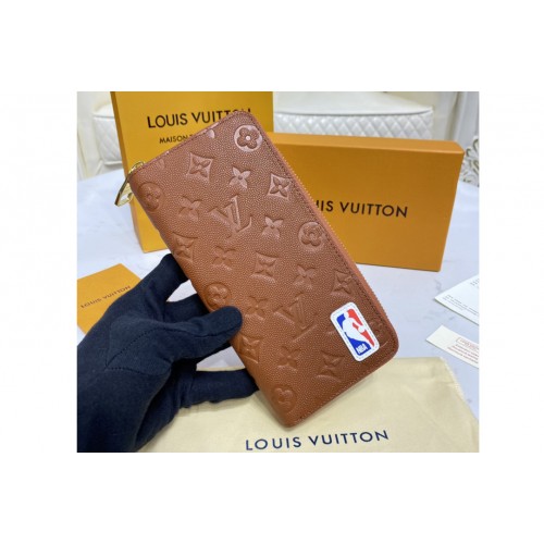 Louis Vuitton M80548 LVXNBA Zippy Vertical Wallet in Brown Ball Grain leather