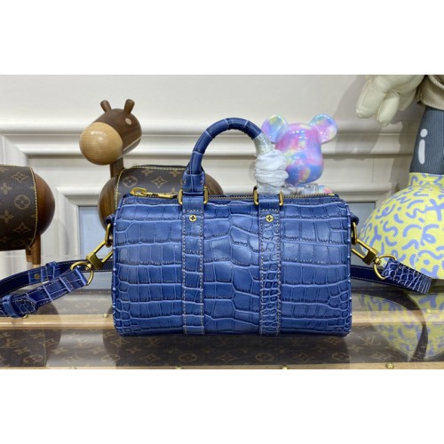 Louis Vuitton N80241 Keepall XS Bag in Blue Crocodilian leather
