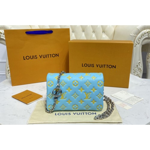 Louis Vuitton M80744 Pochette Coussin Bag in Mint Green Yellow Monogram-embossed lambskin