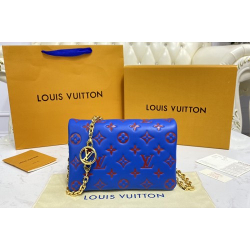 Louis Vuitton M80732 Pochette Coussin Bag in Blue Red Monogram-embossed lambskin