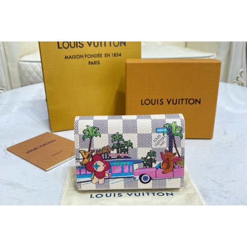 Louis Vuitton N60478 Victorine Wallet in Damier Azur canvas With Fuchsia Pink