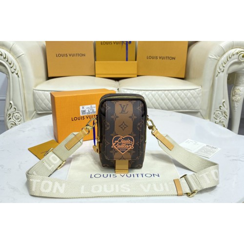 Louis Vuitton M81005 Flap Double Phone Pouch in Monogram Stripes Brown coated canvas Louis Vuitton M81005 Flap Double Phone Pouch in Monogram Stripes Brown coated canvas