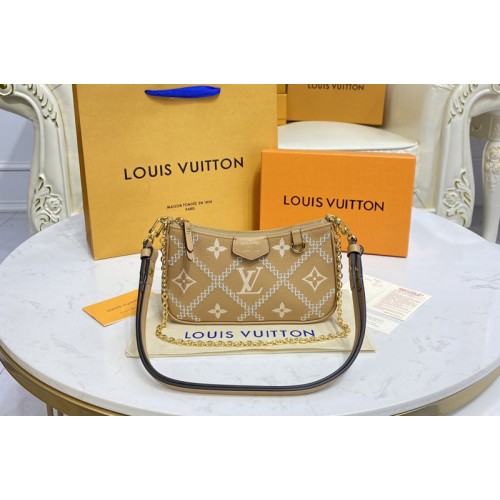 Louis Vuitton M81137 Easy Pouch On Strap bag in Beige Brown Monogram Empreinte leather Louis Vuitton M81137 Easy Pouch On Strap bag in Beige Brown Monogram Empreinte leather