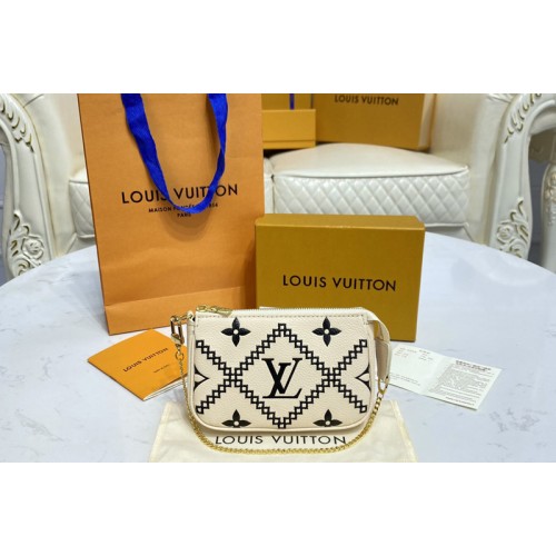 Louis Vuitton M81140 Mini Pochette Accessoires in Beige Black Monogram Empreinte Leather Louis Vuitton M81140 Mini Pochette Accessoires in Beige Black Monogram Empreinte Leather