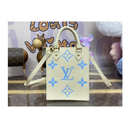 Louis Vuitton M81417 Petit Sac Plat Bag in White Blue Monogram Empreinte Leather Louis Vuitton M81417 Petit Sac Plat Bag in White Blue Monogram Empreinte Leather