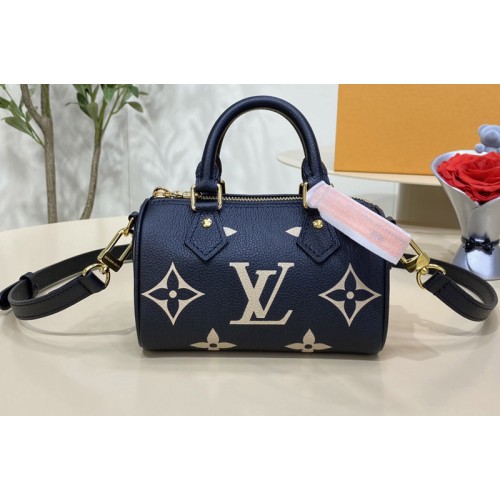 Louis Vuitton M81456 Nano Speedy Bag in Black Beige Monogram Empreinte leather