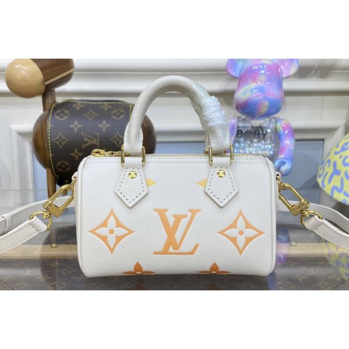 Louis Vuitton M81625 Nano Speedy Bag in Apricot Yellow Monogram Empreinte embossed supple grained cowhide leather Louis Vuitton M81625 Nano Speedy Bag in Apricot Yellow Monogram Empreinte embossed supple grained cowhide leather