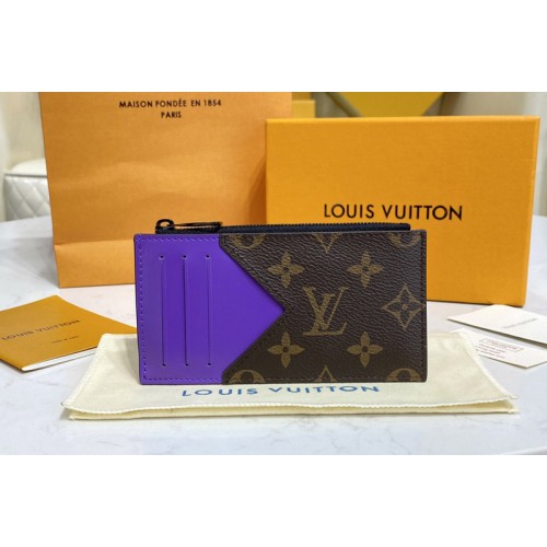 Louis Vuitton M81627 Coin Card Holder in Monogram Macassar coated canvas With Purple