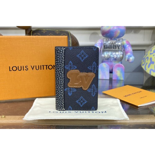 Louis Vuitton M81789 Pocket Organizer Wallet in Blue Monogram coated canvas Louis Vuitton M81789 Pocket Organizer Wallet in Blue Monogram coated canvas