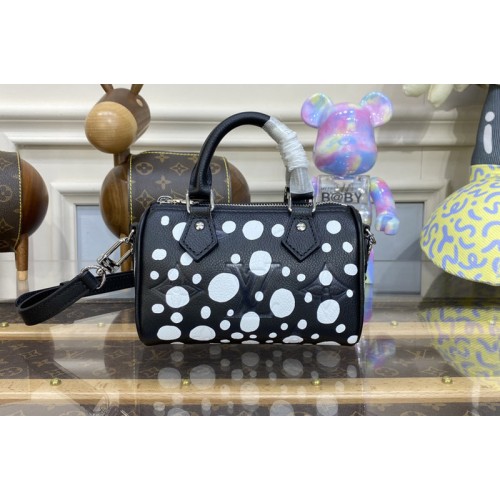 Louis Vuitton M81910 x YK Nano Speedy Bag in Black White Monogram Empreinte leather