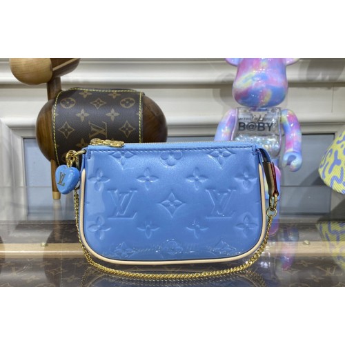Louis Vuitton M81940 Mini Pochette Accessoires in Blue Monogram Vernis embossed patent calf leather