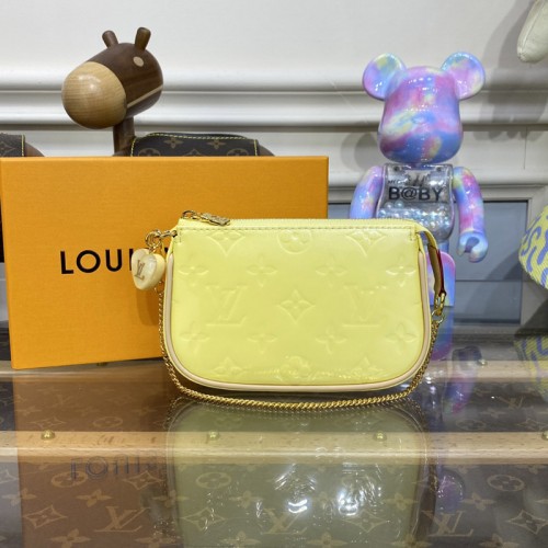 Louis Vuitton M81940 Mini Pochette Accessoires in Yellow Monogram Vernis embossed patent calf leather