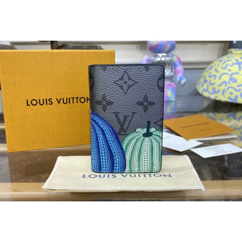 Louis Vuitton M81969 LVxYK Pocket Organizer Wallet in Monogram Eclipse Reverse coated canvas with colorful Pumpkin print Louis Vuitton M81969 LVxYK Pocket Organizer Wallet in Monogram Eclipse Reverse coated canvas with colorful Pumpkin print