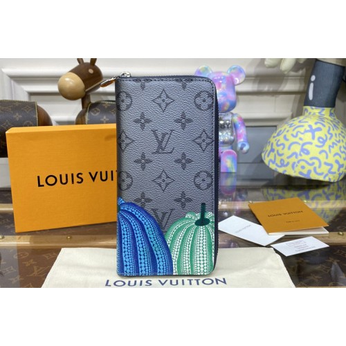 Louis Vuitton M81971 LVxYK Zippy Vertical Wallet in Monogram Eclipse Reverse coated canvas with colorful Pumpkin print Louis Vuitton M81971 LVxYK Zippy Vertical Wallet in Monogram Eclipse Reverse coated canvas with colorful Pumpkin print
