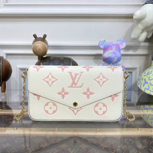 Louis Vuitton M82047 Felicie Pochette Bag in Beige Pink Monogram Empreinte leather Louis Vuitton M82047 Felicie Pochette Bag in Beige Pink Monogram Empreinte leather